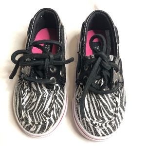 Sperry Bahama baby sequin zebra print boat shoes